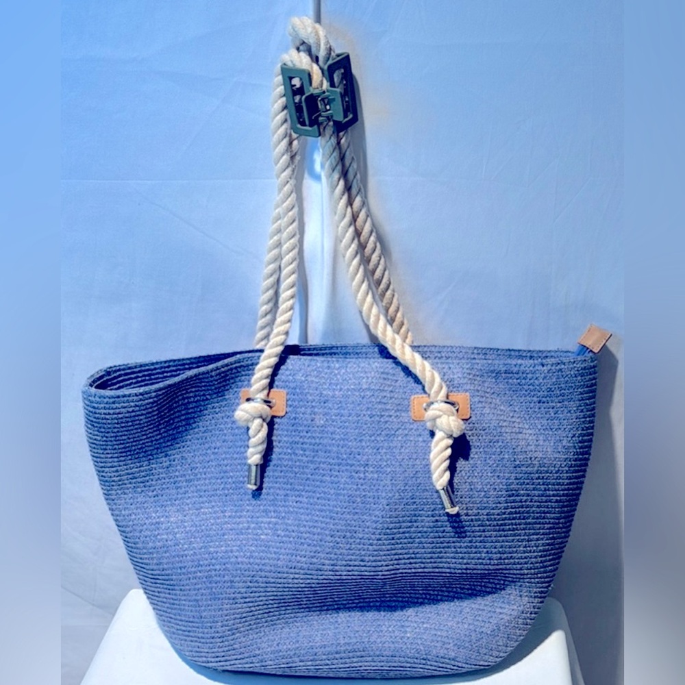 Nautical Blue Canvas Tote with Rope Handles